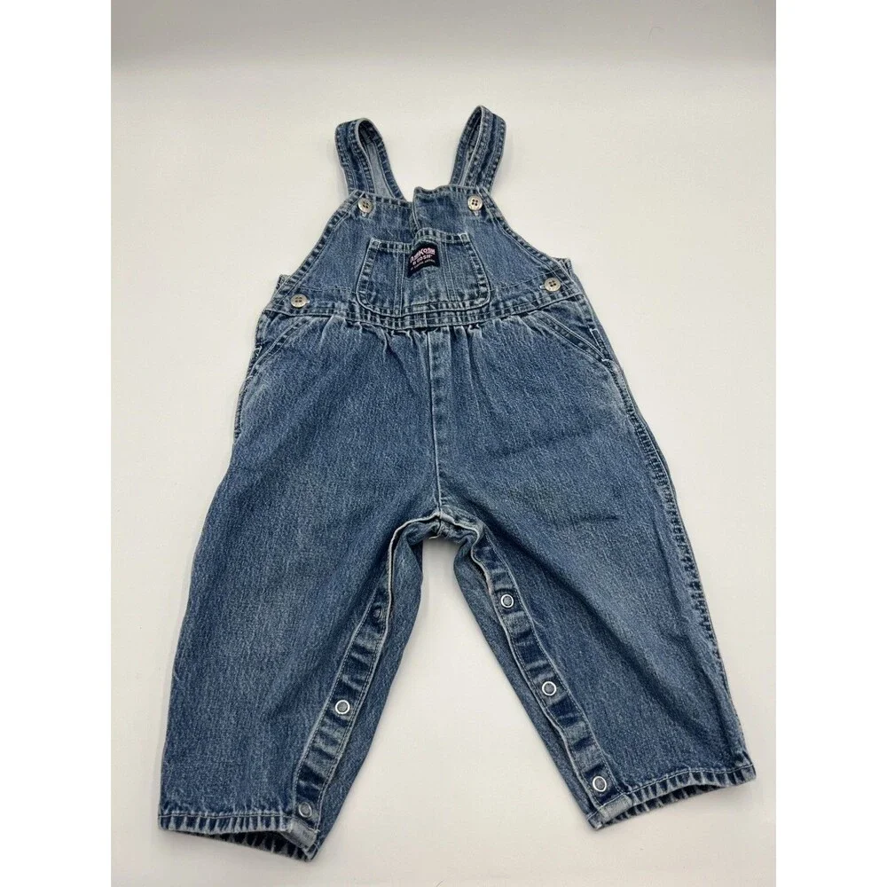 Vintage OshKosh Baby B'Gosh Denim Overalls Pink Label Vestback Sz 18 Months